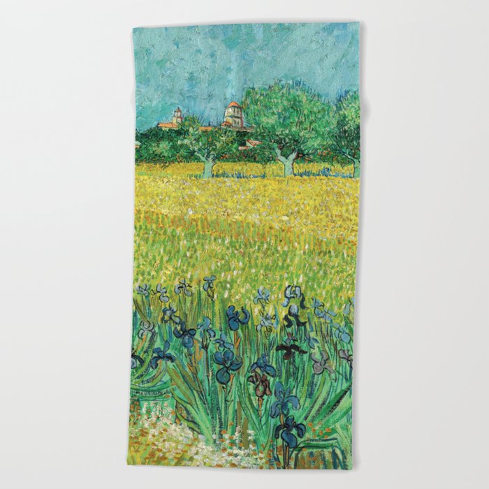 Vincent van Gogh - Field with Irises near Arles Beach Towel