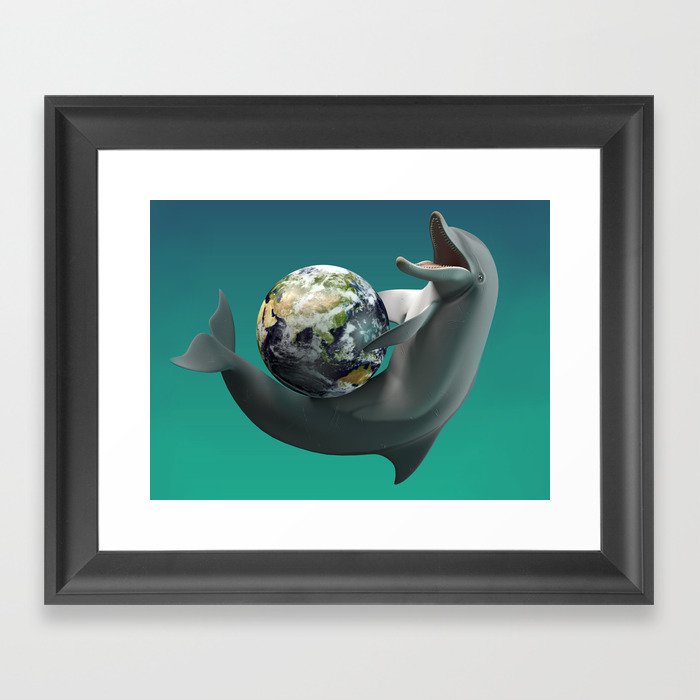 The Dolphin with the planet Earth Framed Art Print
