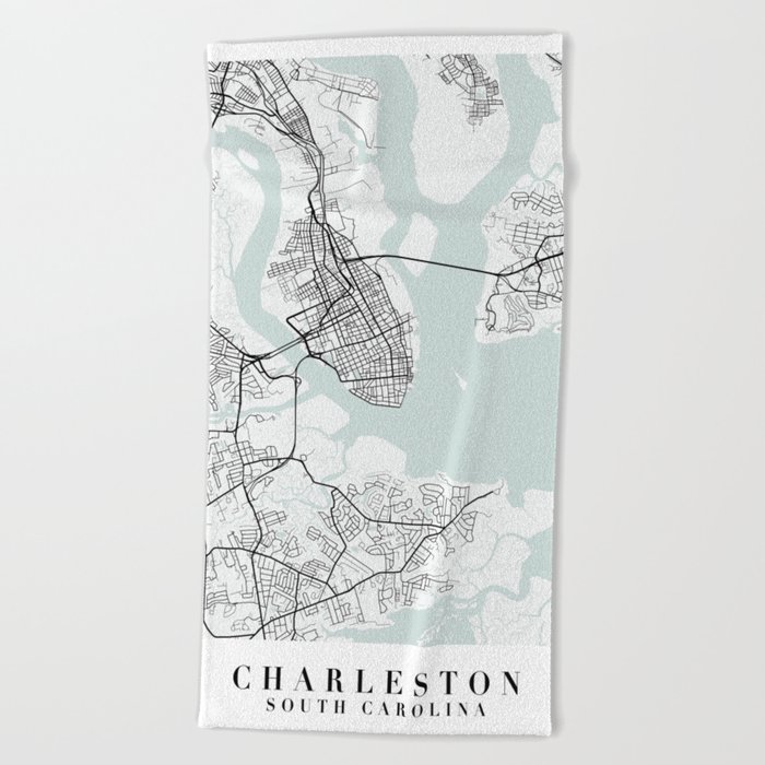 Charleston South Carolina Blue Water Street Map Beach Towel