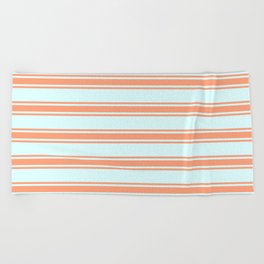 [ Thumbnail: Light Cyan and Light Salmon Colored Stripes/Lines Pattern Beach Towel ]