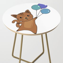 Cat Flies Up With Colorful Balloons Side Table