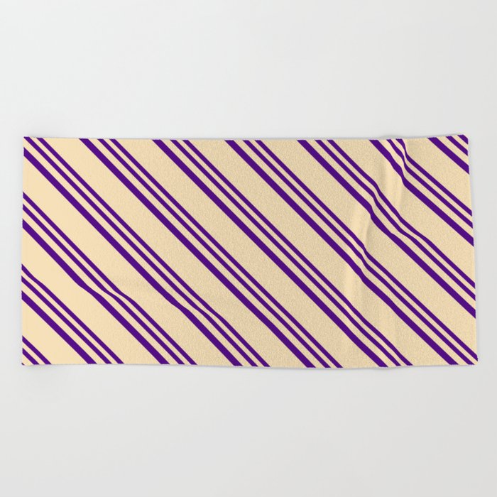 Indigo and Tan Colored Stripes/Lines Pattern Beach Towel