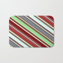 [ Thumbnail: Eyecatching Light Green, Light Cyan, Maroon, Slate Gray, and Red Colored Lines Pattern Bath Mat ]