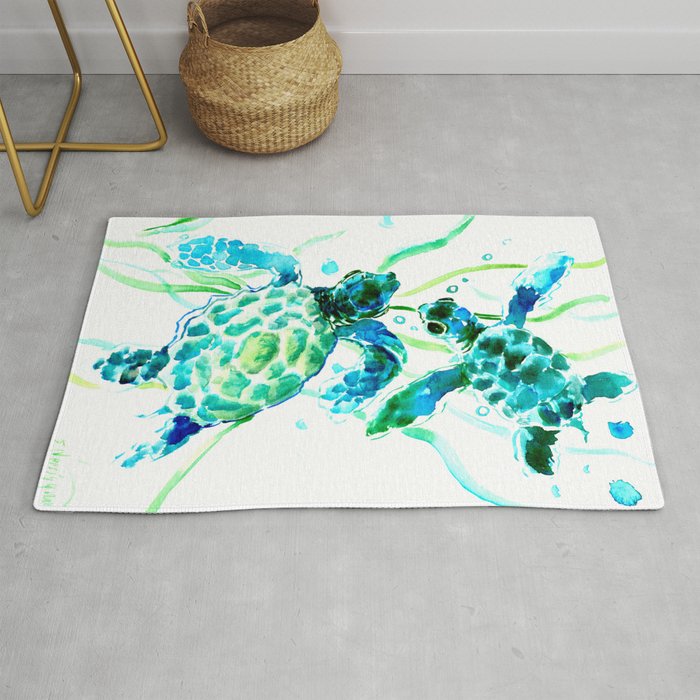 Sea Turtles, Turquoise blue Design Rug