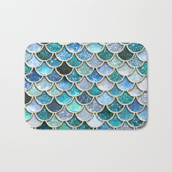 Multicolor aqua mermaid scales - Beautiful abstract glitter pattern Bath Mat