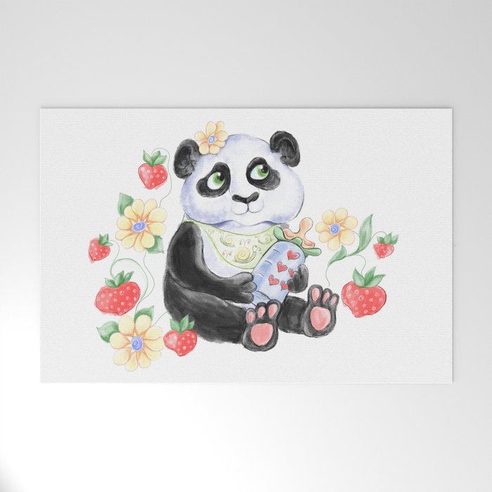 Baby Panda with strawberryes, Girl Baby shower  Welcome Mat