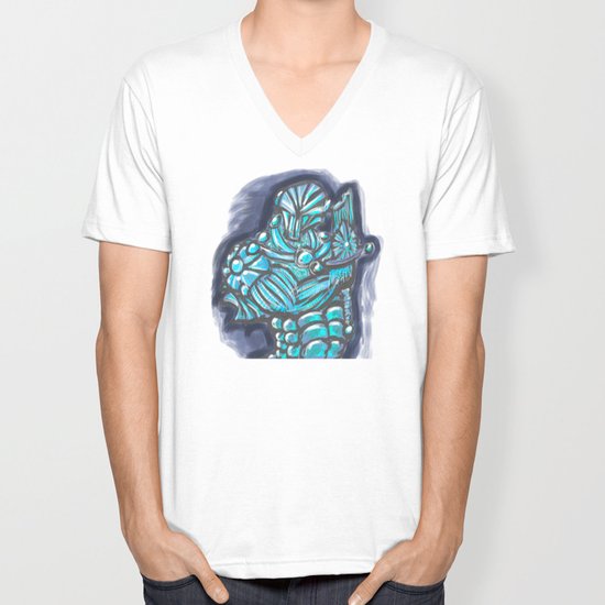 cyberpunk power armor android with broken sword unisex v neck by jongrin society6 society6