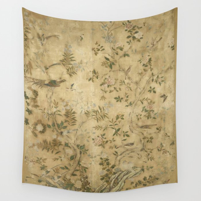 Antique 18th Century Chinoiserie Golden Garden Fresco 1740