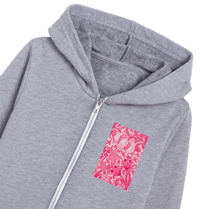 SHOCK PINK VICTORIAN FLOWER PATTERN. Kids Zip Hoodie