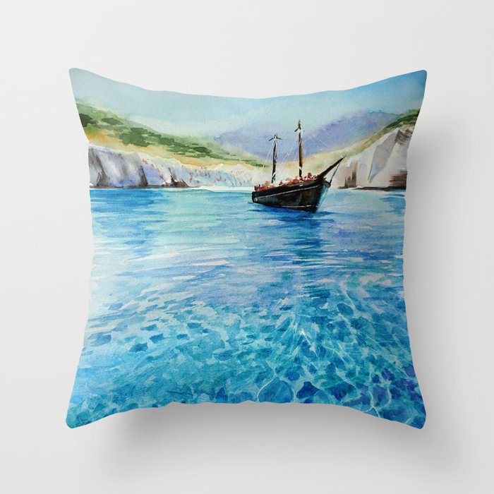 Shinning Ocean - Watercolor Landscape Art Throw Pillow
