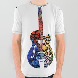 Modern Mosaic Music Art Three Colorful Guitars All Over Graphic Tee