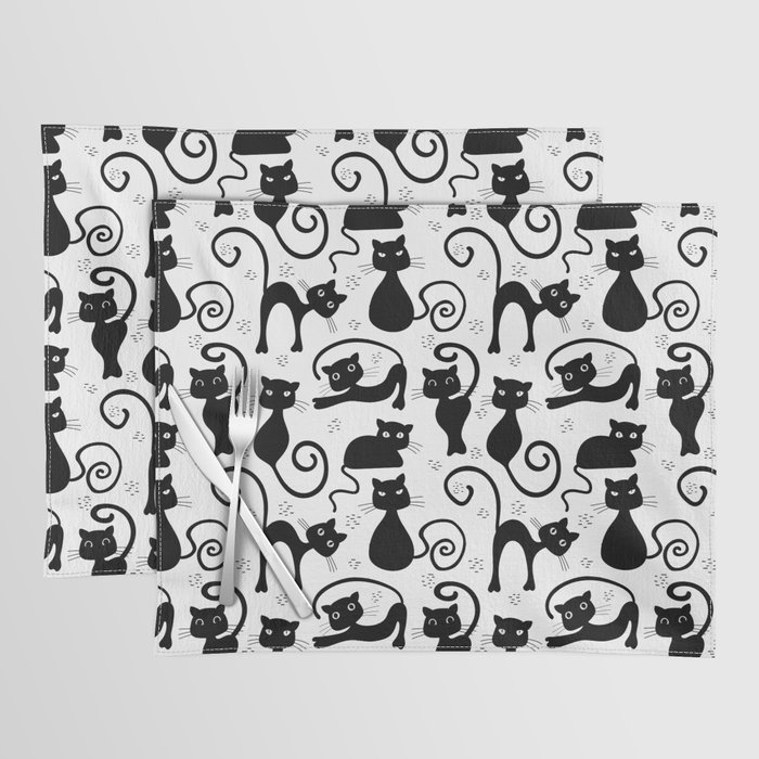 Black cat silhouette on white background Placemat