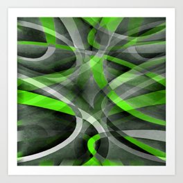 Eighties Vibes Lime and Grey Layered Curve Pattern Art Print