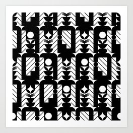 Portals to Nature. Abstract geometric shapes pattern, black and white. Art Print