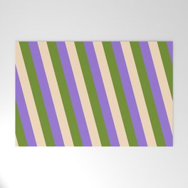 [ Thumbnail: Purple, Green, and Bisque Colored Lines/Stripes Pattern Welcome Mat ]