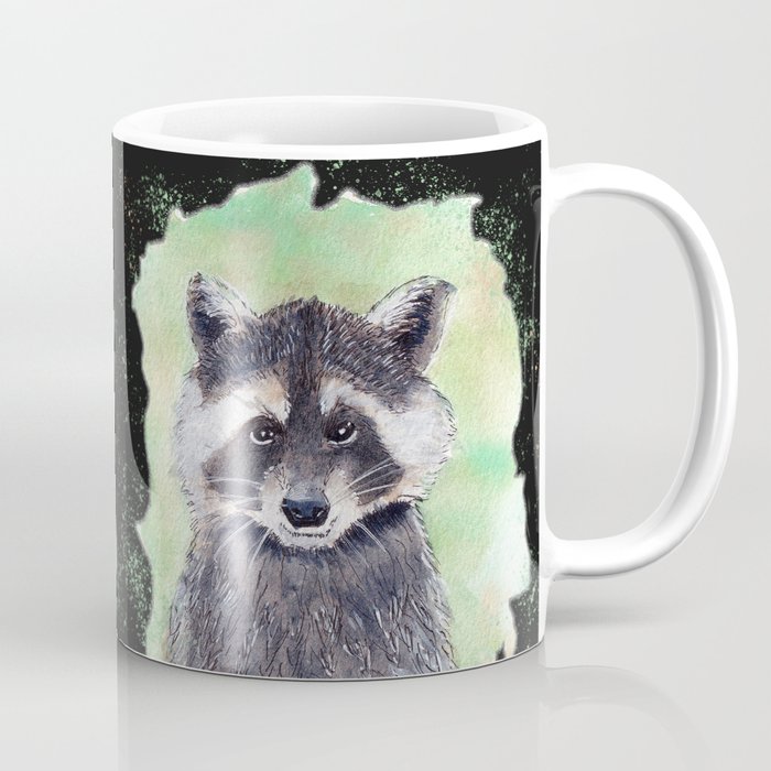 Raccoon Portrait Watercolor Black Background Coffee Mug