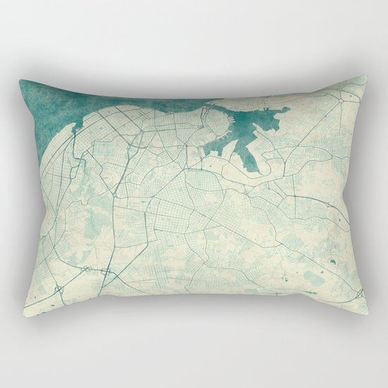 Havana Map Blue Vintage Rectangular Pillow