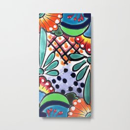 Colorful Talavera, Green Accent, Mexican Tile Design Metal Print