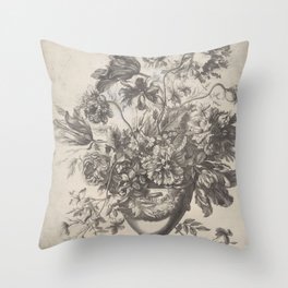 Stone vase with flowers, anonymous, 1717 - 1732 Throw Pillow