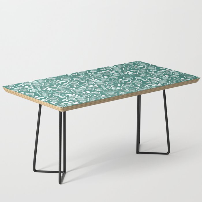 Green Blue And White Eastern Floral Pattern Coffee Table