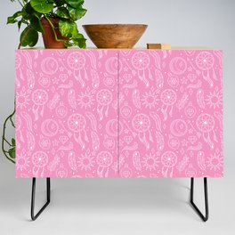 Pink And White Hand Drawn Boho Pattern Credenza
