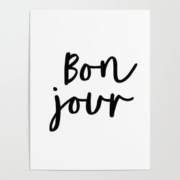 Bonjour black and white monochrome typography poster home wall decor bedroom minimalism Poster
