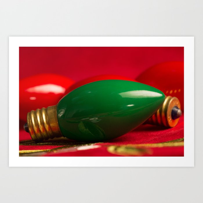 Green and Red Christmas Light Bulbs Art Print by Stephanie Howard