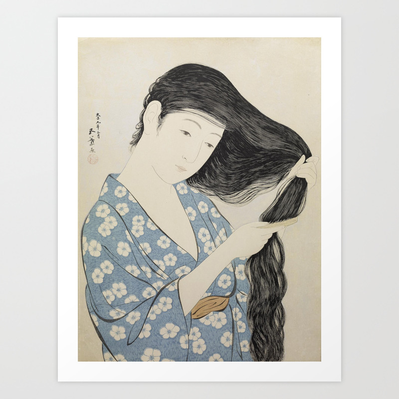Hashiguchi Goyo Woman Combing Her Hair Japanese Woodblock Print