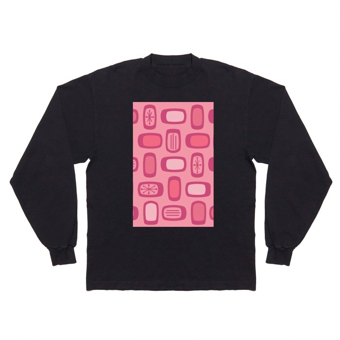 Midcentury MCM Rounded Rectangles Hot Pink Long Sleeve T Shirt