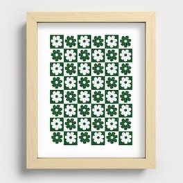 Green and White Checkerboard Floral Recessed Framed Print