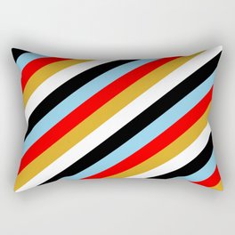 [ Thumbnail: Sky Blue, Red, Goldenrod, White & Black Colored Lines/Stripes Pattern Rectangular Pillow ]