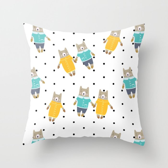 Cute bears in dotted background Throw Pillow