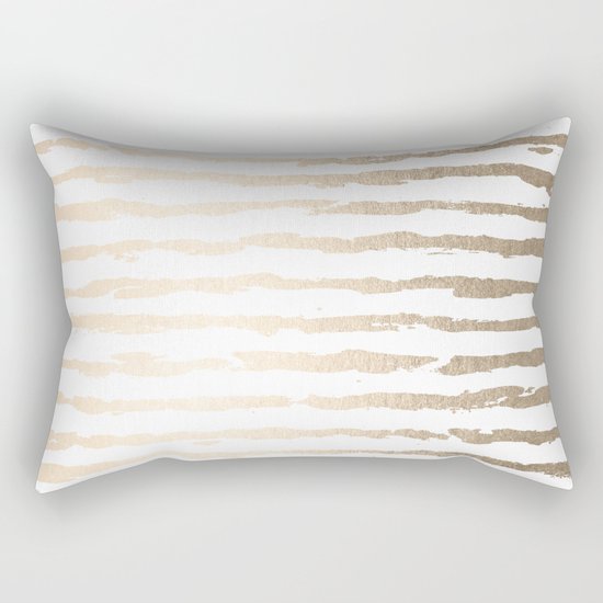 Simply Brushed Lines White Gold Sands on White Rectangular Pillow