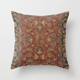 Flowery Boho Rug I // 17th Century Distressed Colorful Red Navy Blue Burlap Tan Ornate Accent Patter Throw Pillow