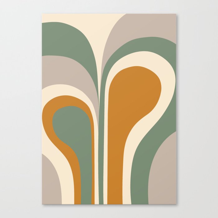 Retro Groovy Abstract Design Green, Orange, Beige and Cream Canvas Print