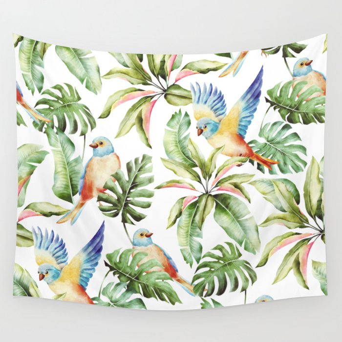 Summer pattern with tropical birds Wall Tapestry