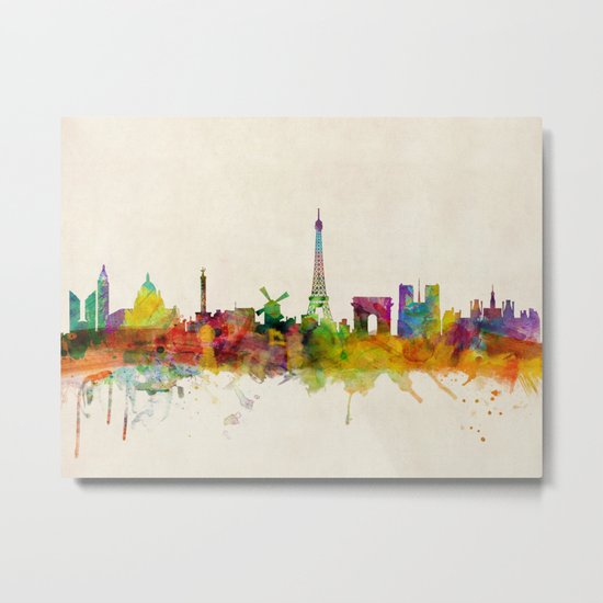 Paris Skyline Watercolor Metal Print