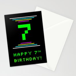 [ Thumbnail: 7th Birthday - Nerdy Geeky Pixelated 8-Bit Computing Graphics Inspired Look Stationery Cards ]