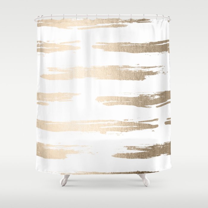 Simply Brushed Stripe White Gold Sands, Grey White Gold Shower Curtain
