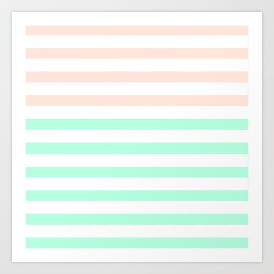MINT & PEACH STRIPES Art Print