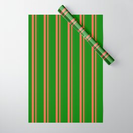 [ Thumbnail: Red & Green Colored Lines Pattern Wrapping Paper ]