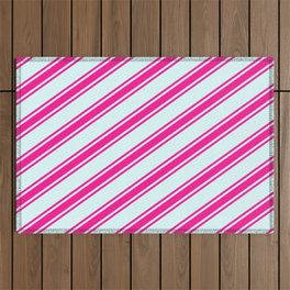 [ Thumbnail: Light Cyan and Deep Pink Colored Stripes/Lines Pattern Outdoor Rug ]