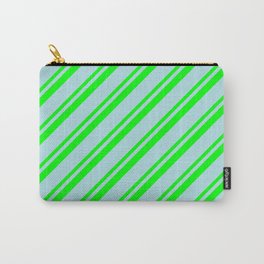 [ Thumbnail: Powder Blue and Lime Colored Stripes/Lines Pattern Carry-All Pouch ]