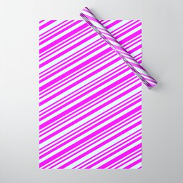 [ Thumbnail: Fuchsia & Light Cyan Colored Stripes/Lines Pattern Wrapping Paper ]