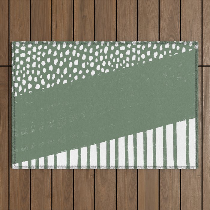 Polka Dots and Stripes Pattern (sage green/white) Outdoor Rug