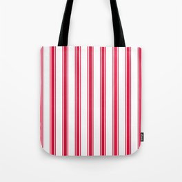 [ Thumbnail: White and Crimson Colored Stripes Pattern Tote Bag ]