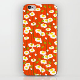 Retro Modern Daisy Flowers On Red iPhone Skin