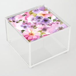 Pink Purple Watercolor Flowers Acrylic Box