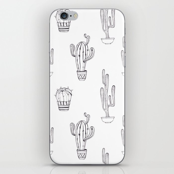 A pattern of black and white cacti painted with black ink iPhone Skin