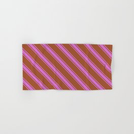 [ Thumbnail: Sienna & Orchid Colored Lines Pattern Hand & Bath Towel ]